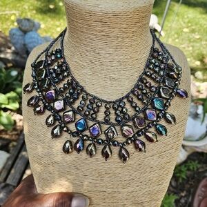 Vintage Oil Glass Bead Statement Necklace